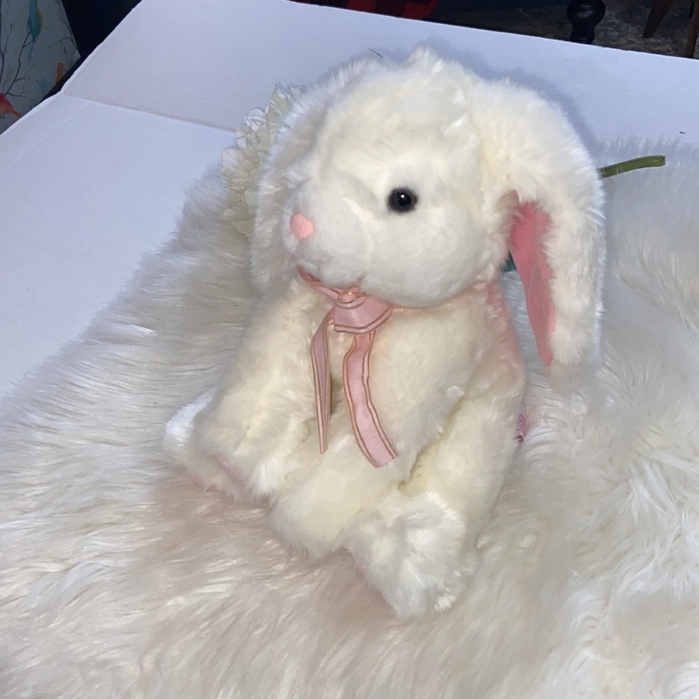 Russ Easter Bunny Rabbit Plush Stuffed Animal White Big Floppy Ears Soft “Karat”